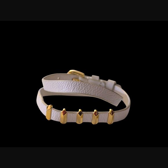 Stella & Dot Gold Tone Stud White Leather Wrap Bracelet 16" Long - Picture 4 of 11